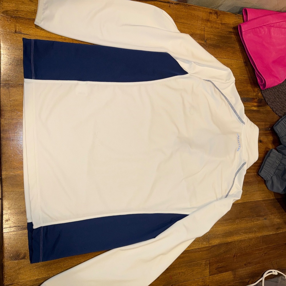Masters Tech Mens Medium Quarter Zip Pullover White Navy Blue Golf Color Block - Picture 3 of 7